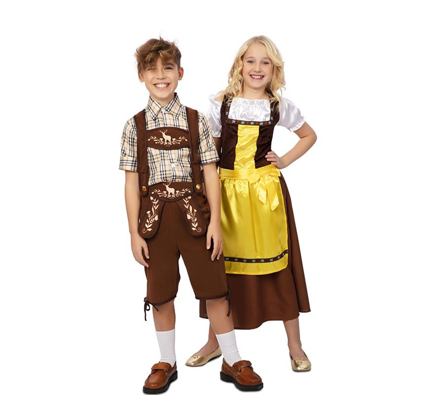 Brown and yellow classic Bavarian costume for girls-B