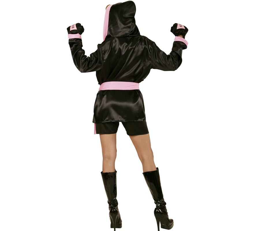 Disfraz de Boxeadora negro y rosa con guantes para mujer-B