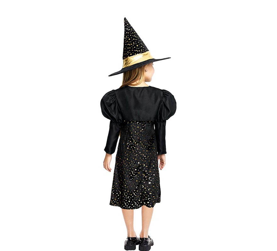 Elegant black and gold witch costume with bow for girls-B