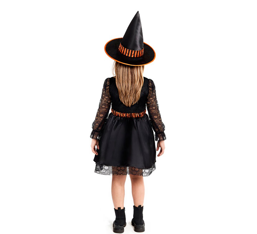 Fato de Bruxa Laranja com Renda para Meninas-B