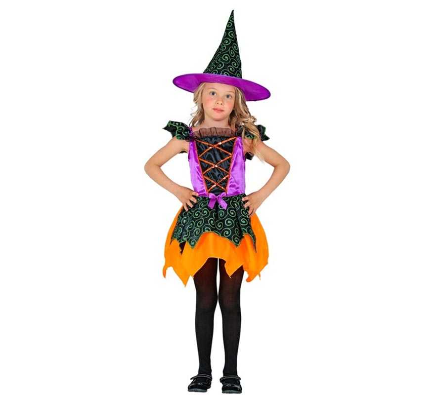 Orange and lilac witch costume for girls-B
