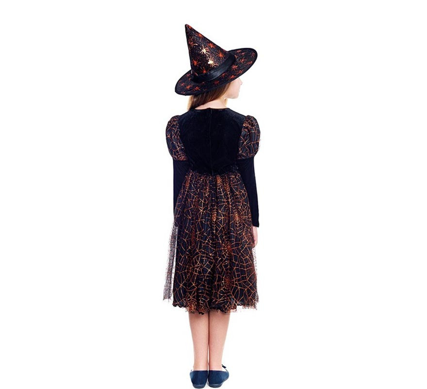 Yumcute Deguisement Sorciere Enfant, Lumineuse LED Jaune Costume De Sorcière Filles Robe D'Halloween Lumineux Avec Chapeau Baguette Magique Sac De Bonbons Pour Filles Carnaval Halloween