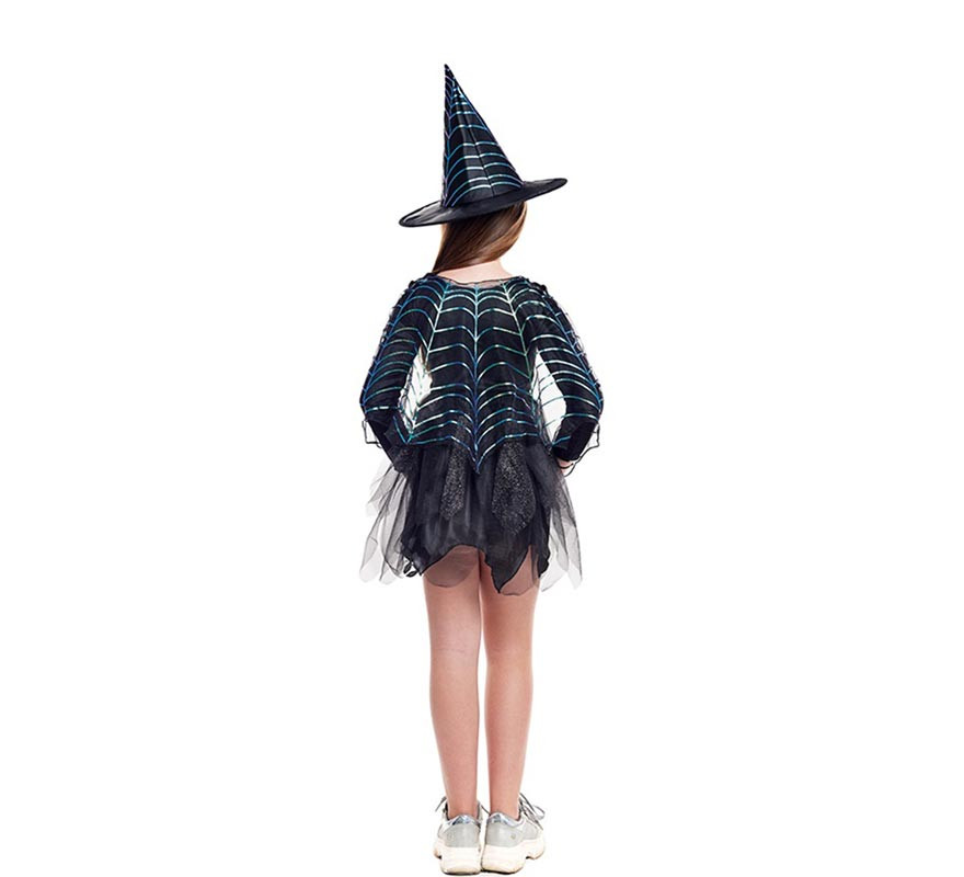 Black spider web witch costume with cape for girl-B