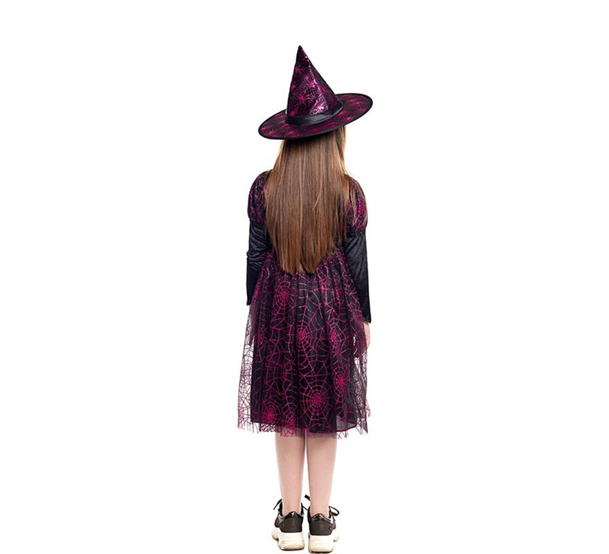 Black and fuchsia Spider Web Witch costume for girl-B