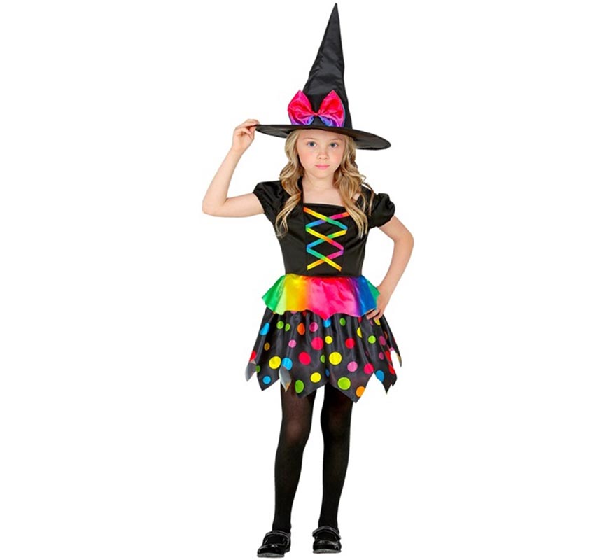 Fato de bruxa multicolorida para meninas-B