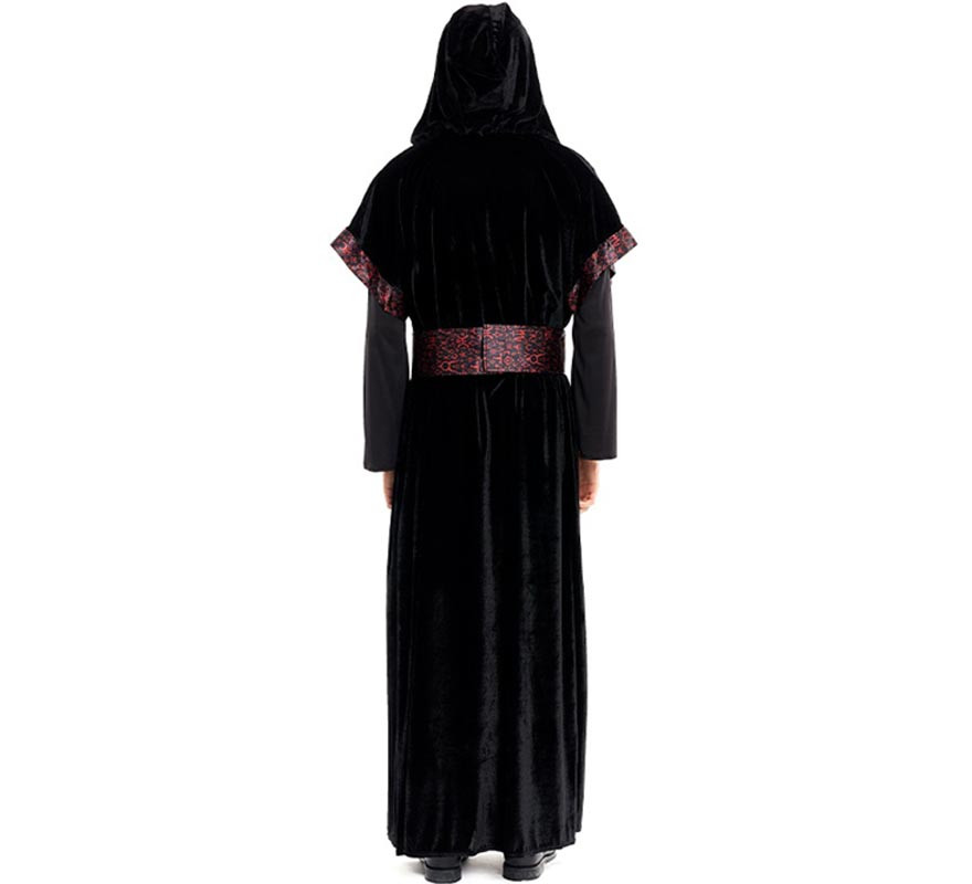 Costume de sorcière noire avec capuche et ceinture pour homme-B