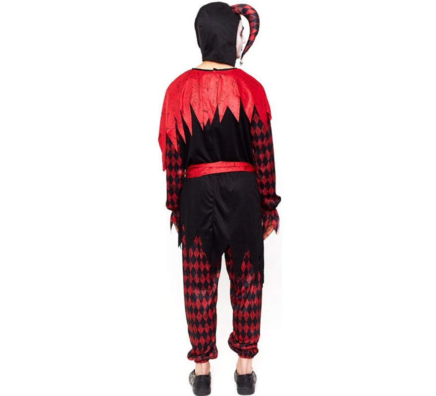 Red and black skeleton jester costume for men-B