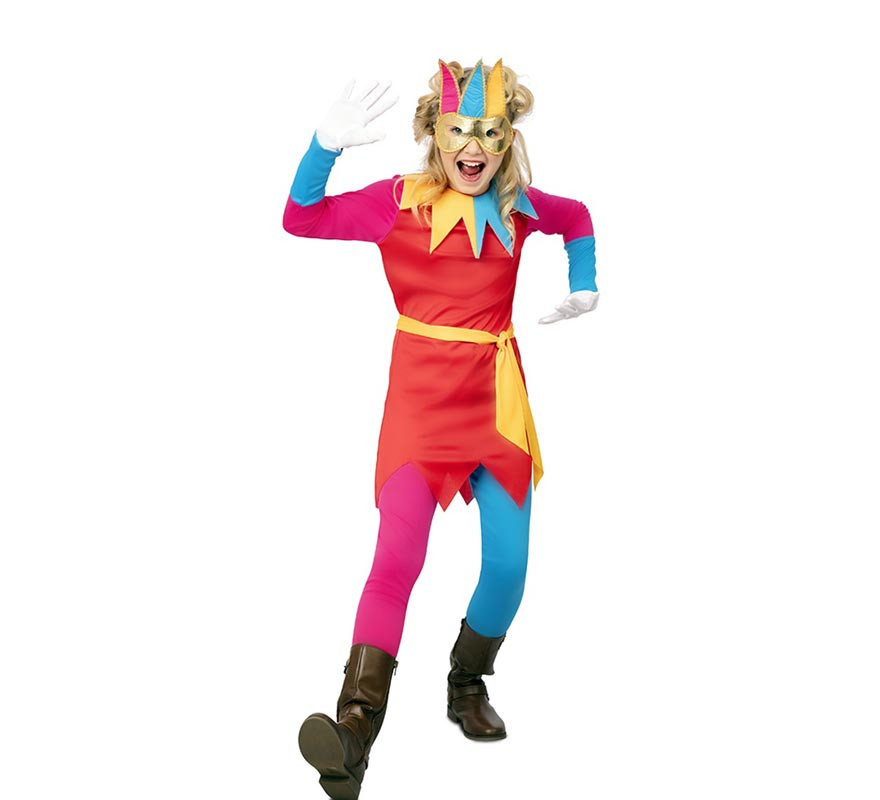 Multicolored Jester costume with mask for girls-B