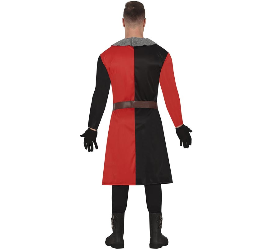 Costume da cavaliere medievale rosso e nero per uomo-B
