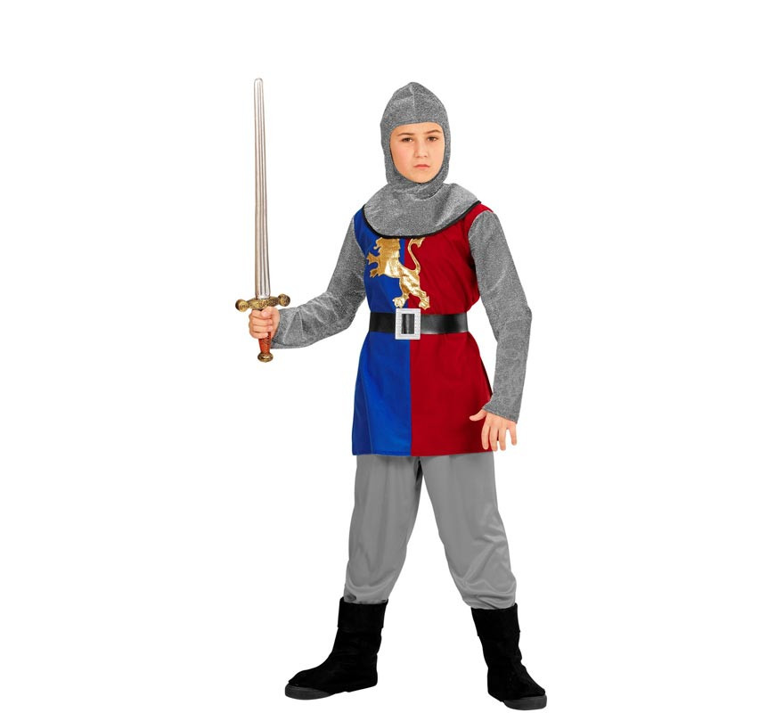 Disfraz de Caballero Medieval tricolor con capucha para niño-B