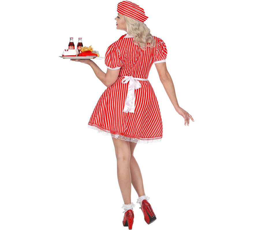 Disfraz de Camarera Rojo de los Años 50 para mujer-B
