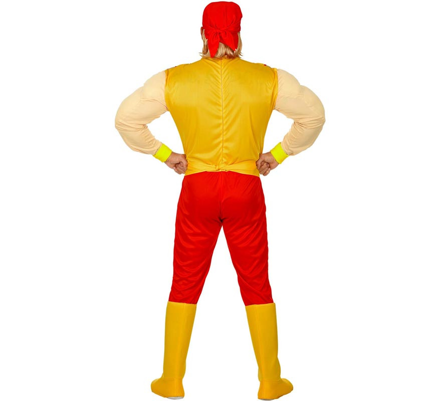 Disfraz de Campeón W amarillo y rojo con bandana para hombre-B