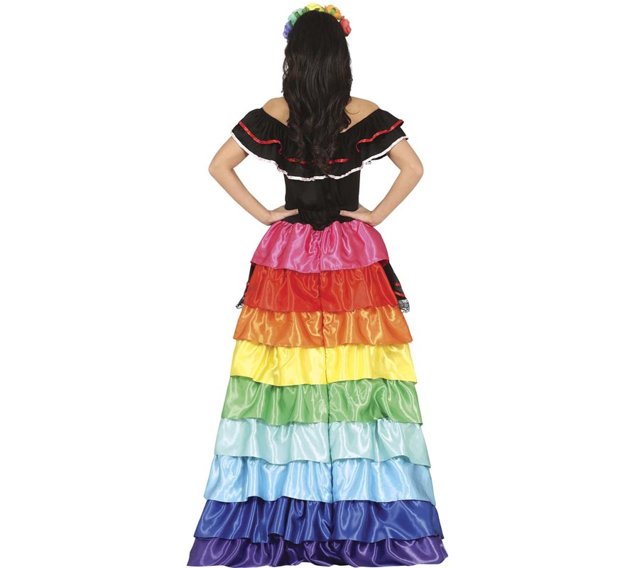 Disfraz de Catrina con vestido multicolor para mujer-B