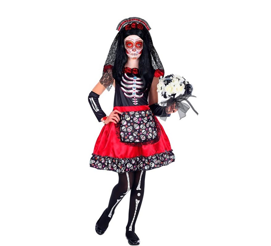 Day of the Dead Catrina Costume with Veil for Girls-B