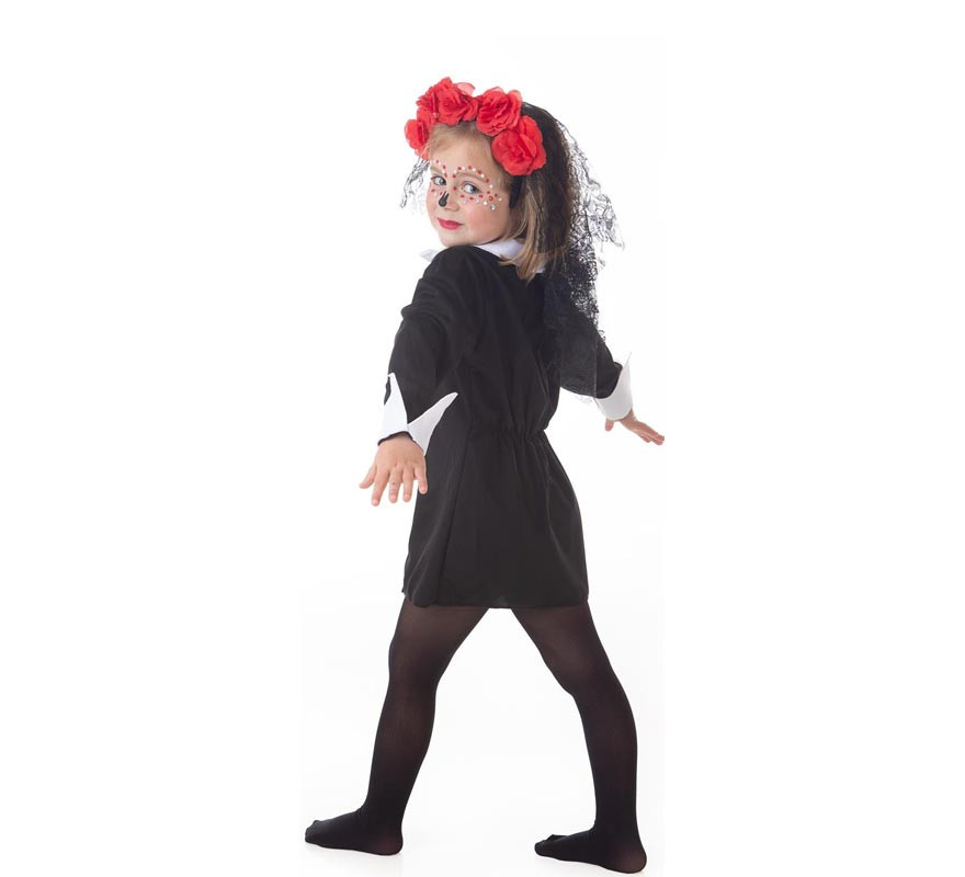 Costume da Catrina in abito nero con corona per bambina-B