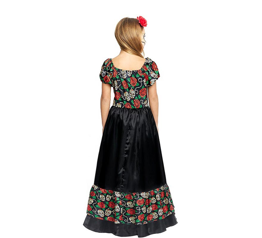 Fato de Catrina Vestido longo preto para menina-B