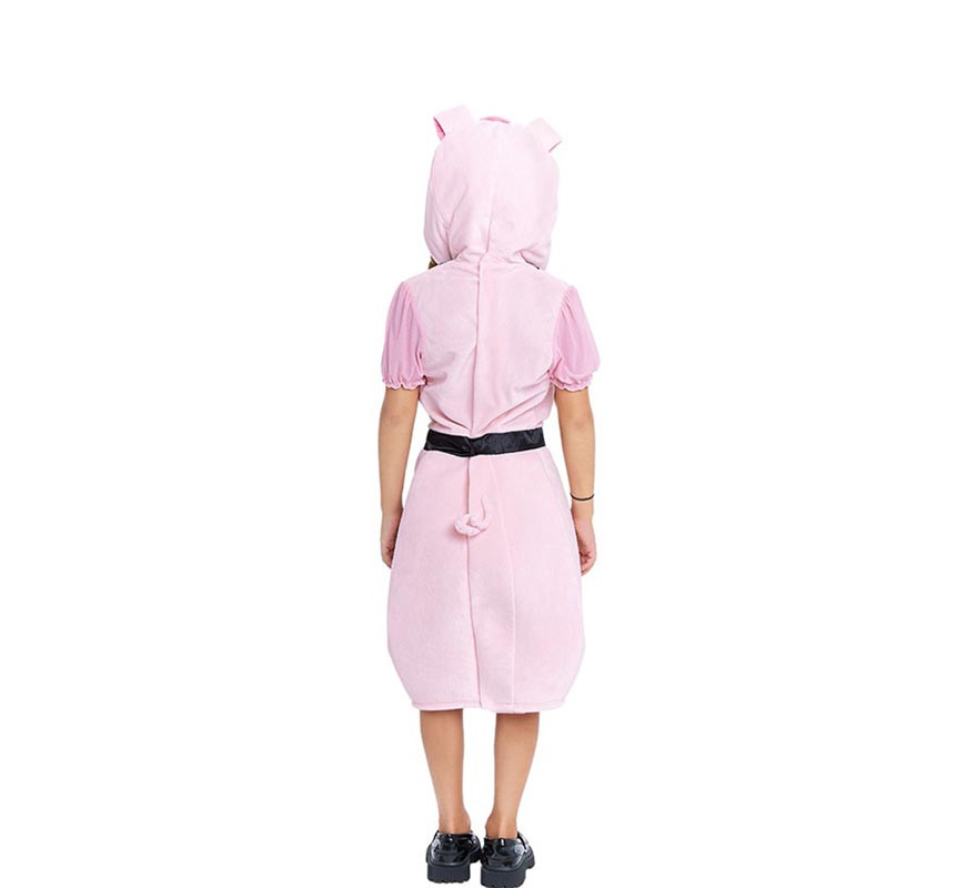 Fato de porquinha com vestido rosa com capuz para menina e adolescente-B