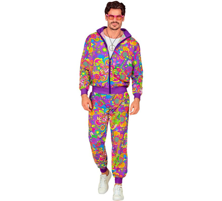 Costume da tuta floreale hippie Power Neon per adulti-B