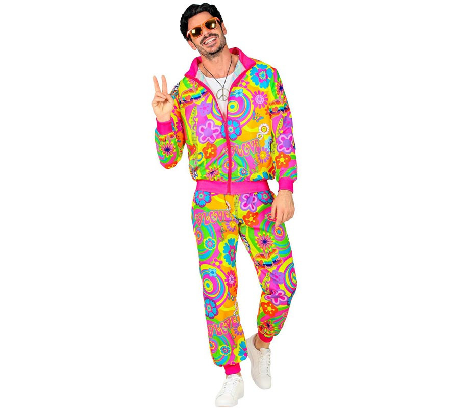 Costume da tuta da hippie fluorescente Groovy Love per adulto-B