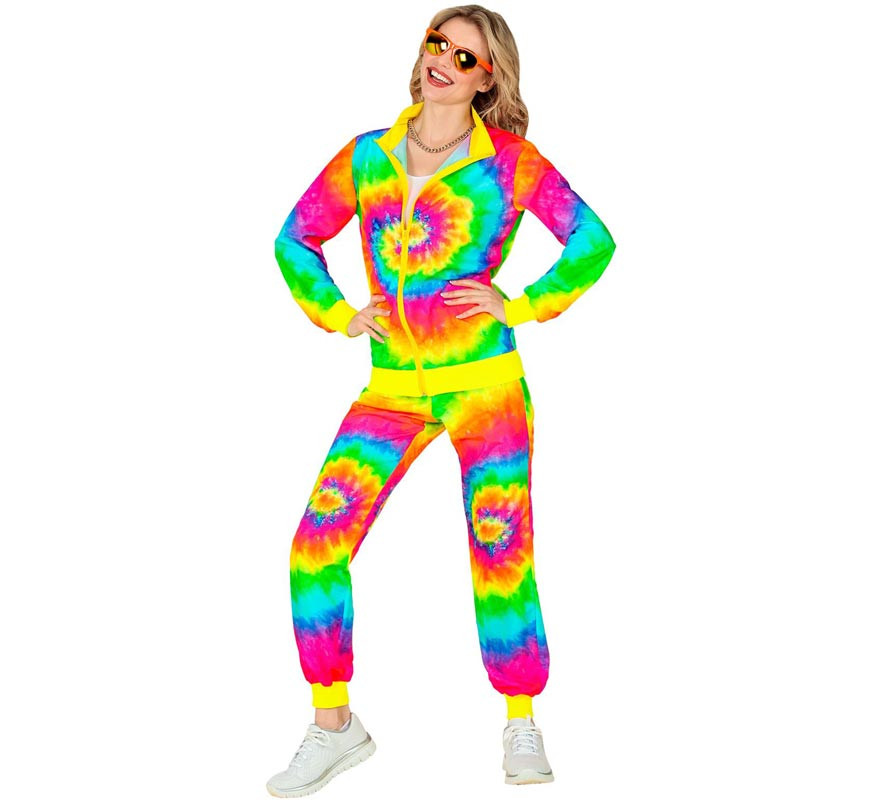 Costume da tuta hippie psichedelico fluorescente per adulti-B