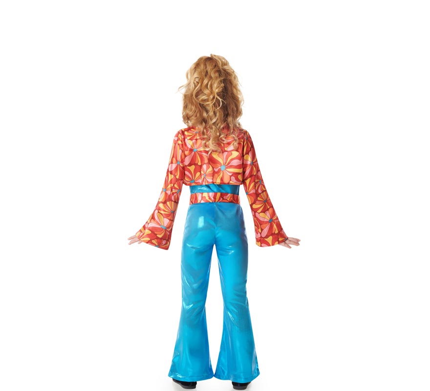 Fato de garota disco azul dos anos 70 para meninas-B