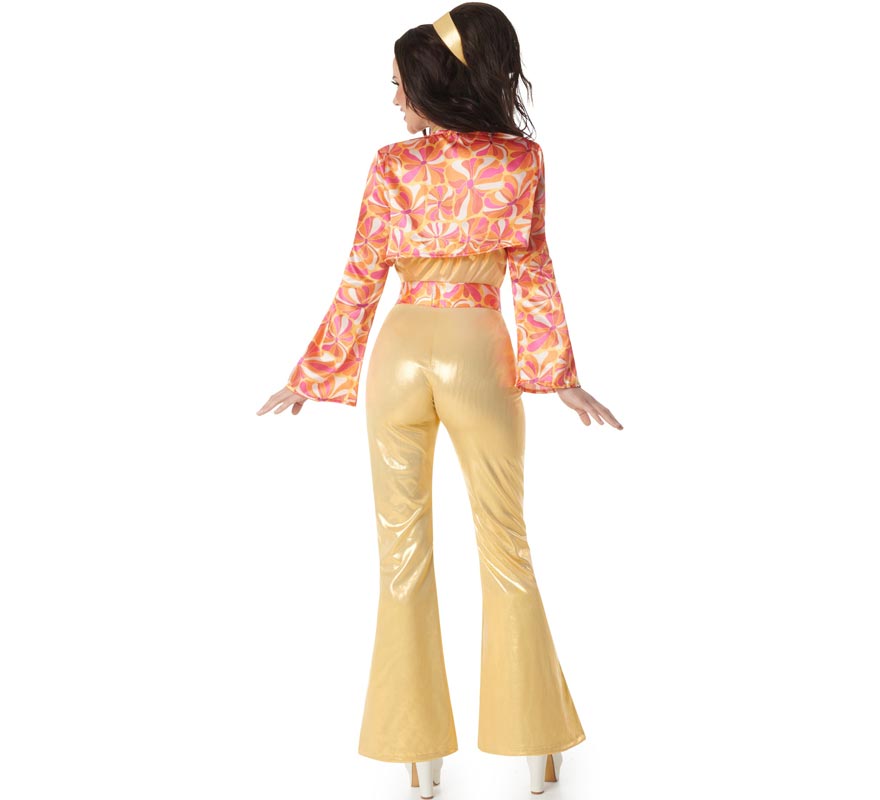 Fato feminina de discoteca dourada dos anos 70-B