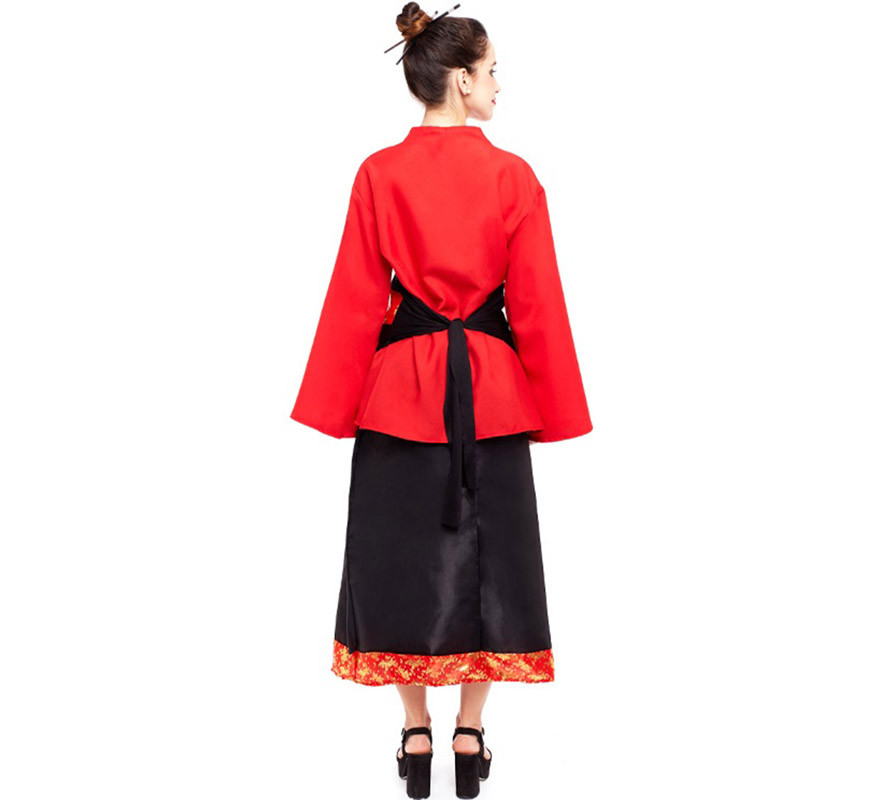 Disfraz de China Aldeana Rojo y Negro para mujer-B