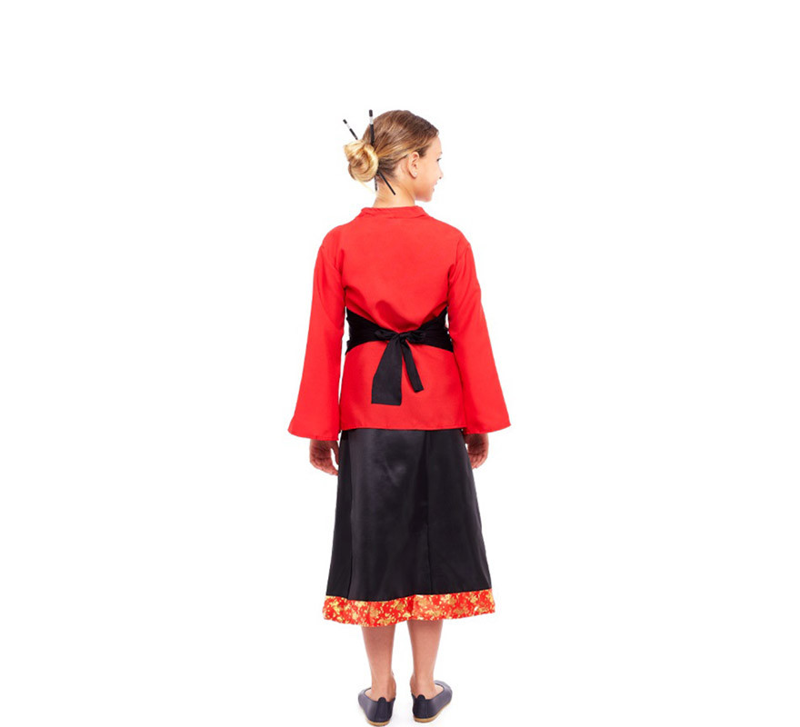 Disfraz de China Aldeana Rojo y Negro para niña-B