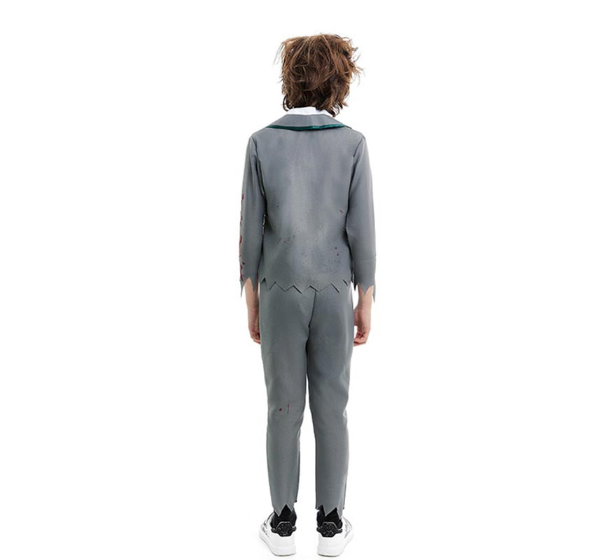 Costume da scolaro zombie grigio con giacca per ragazzi-B