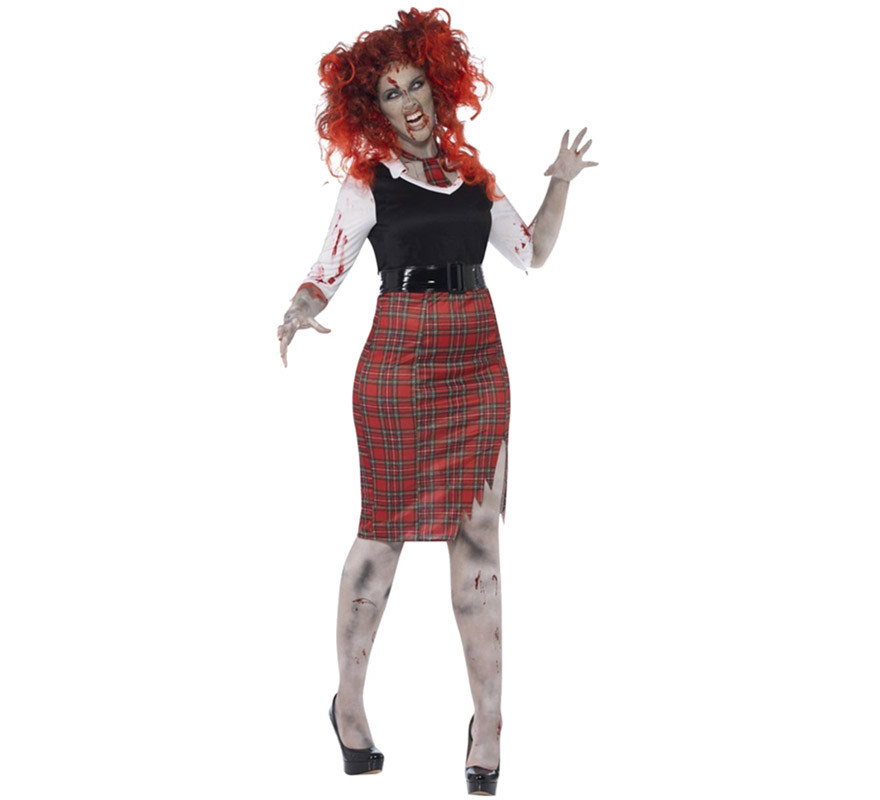 Disfraz de Colegiala Zombie Roja para Mujer-B