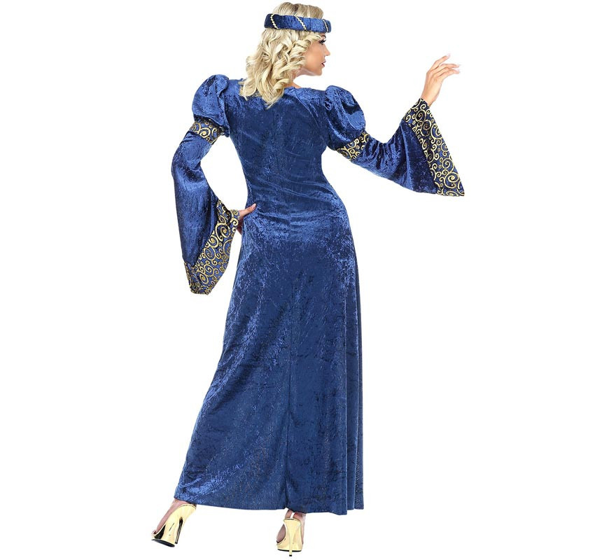 Disfraz de Dama del Renacimiento azul y dorado para mujer-B