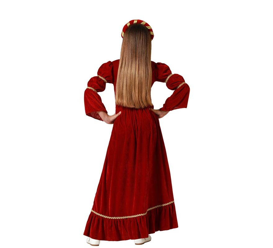 Costume de dame de la Renaissance médiévale rouge pour fille-B