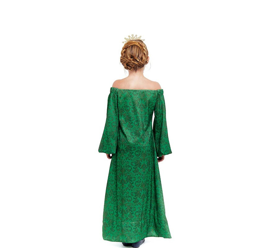 Costume da dama medievale stampata in verde per bambina-B