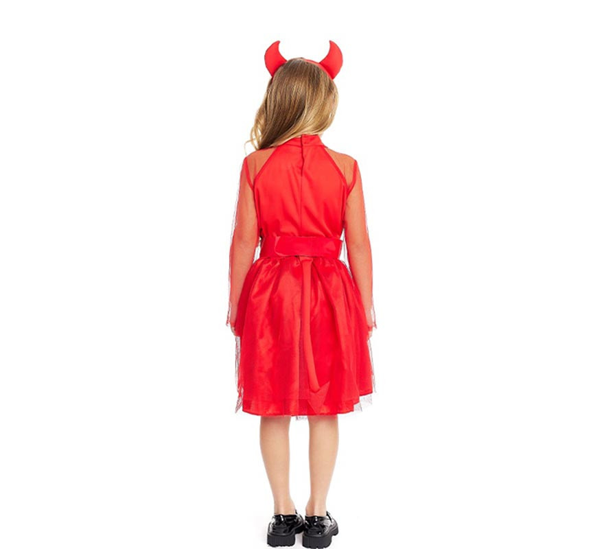 Fato de diabo moderno vermelho com bandana e cauda para menina-B