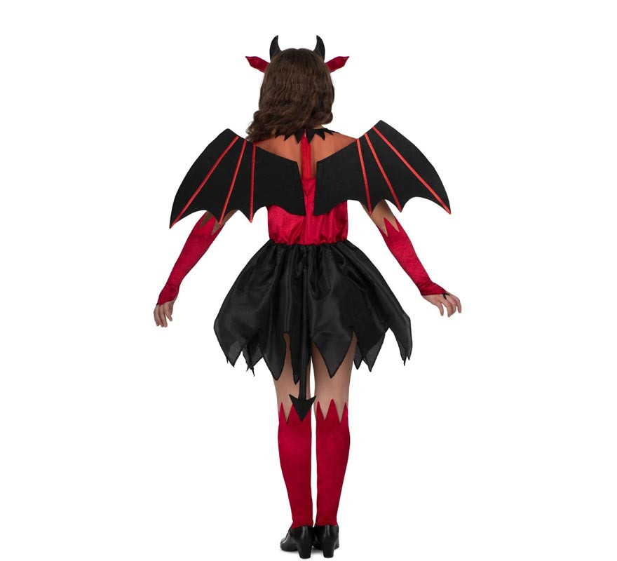 Fato de diabo vermelho e preto com asas para menina-B