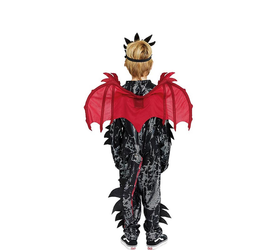 Disfraz de Dragón rojo estampado de escamas con alas para niño-B