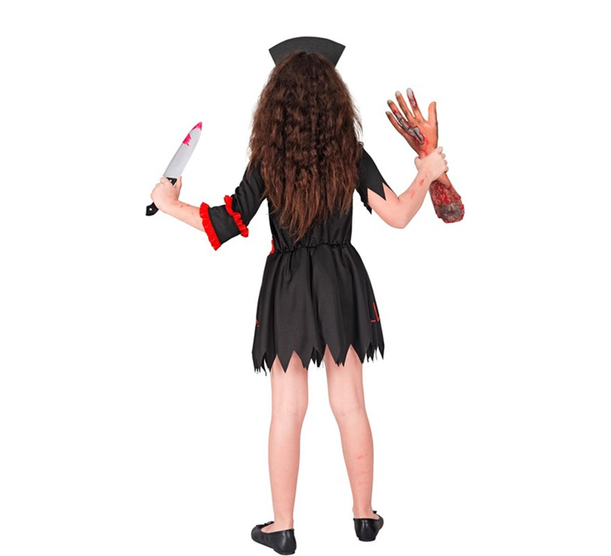 Fato de enfermeira zumbi preta para meninas-B