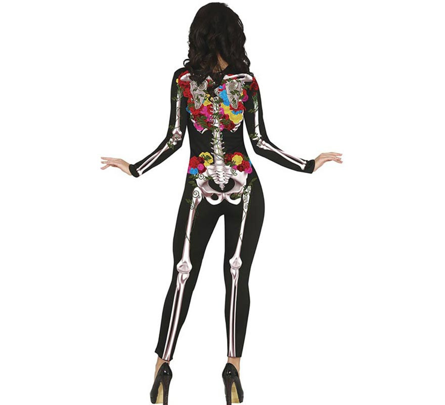 Costume de squelette de fleurs multicolores pour femme-B