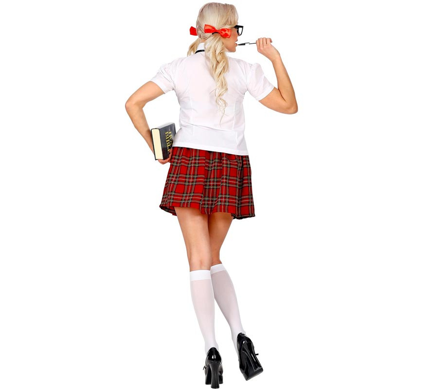 Disfraz de Estudiante blanco y rojo con tocado para mujer-B