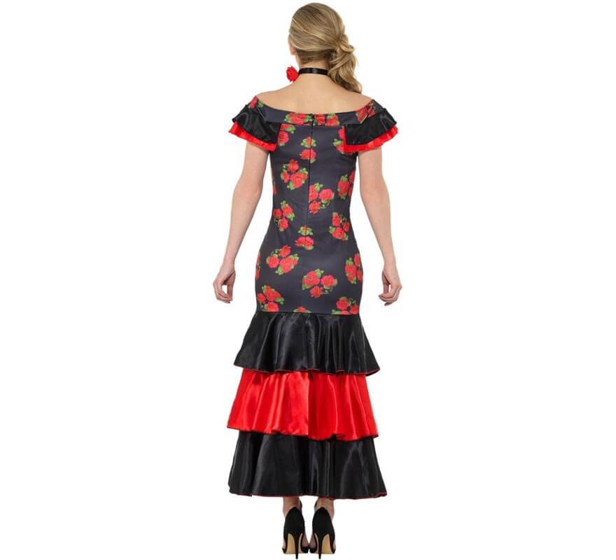 Robe de flamenco à fleurs pour femme-B