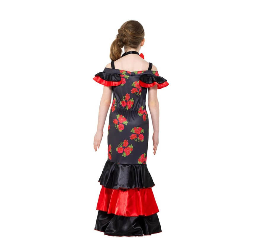 Vestido de flamenco com flores para menina-B