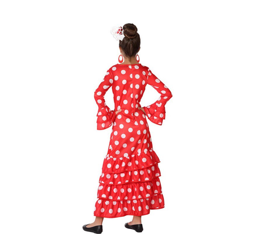 Fato de flamenco vermelho com pontos grandes para uma menina-B