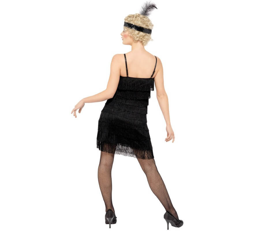 Disfraz de Flapper Negro con Flecos para Mujer-B
