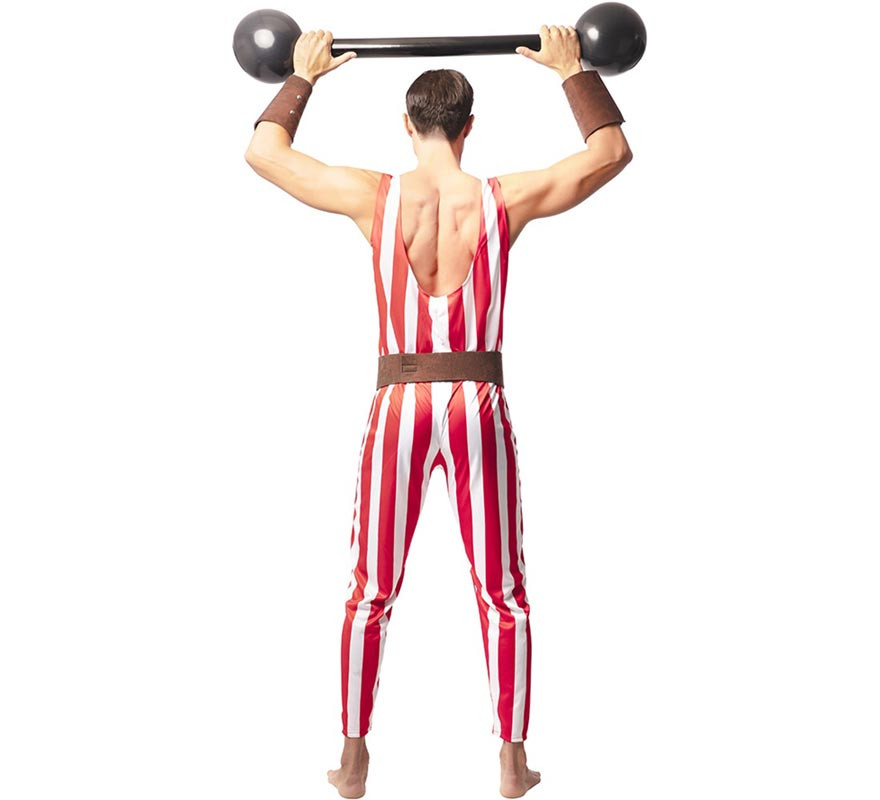 Red and white strongman costume with belt for men-B