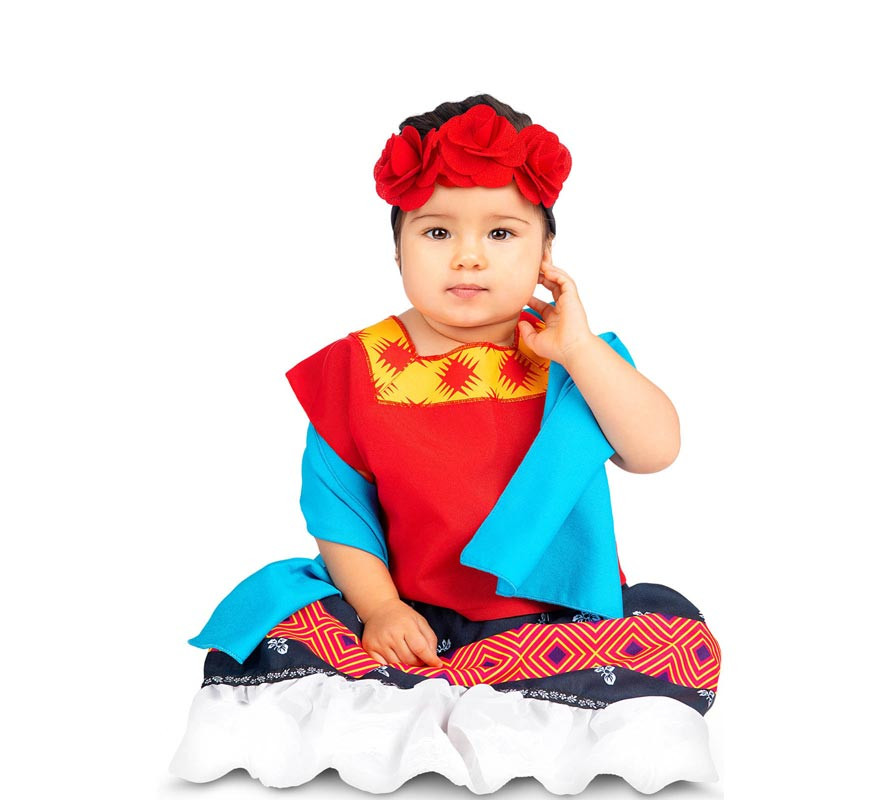 Costume classico di Frida Kahlo con copricapo per bambina e bambina-B