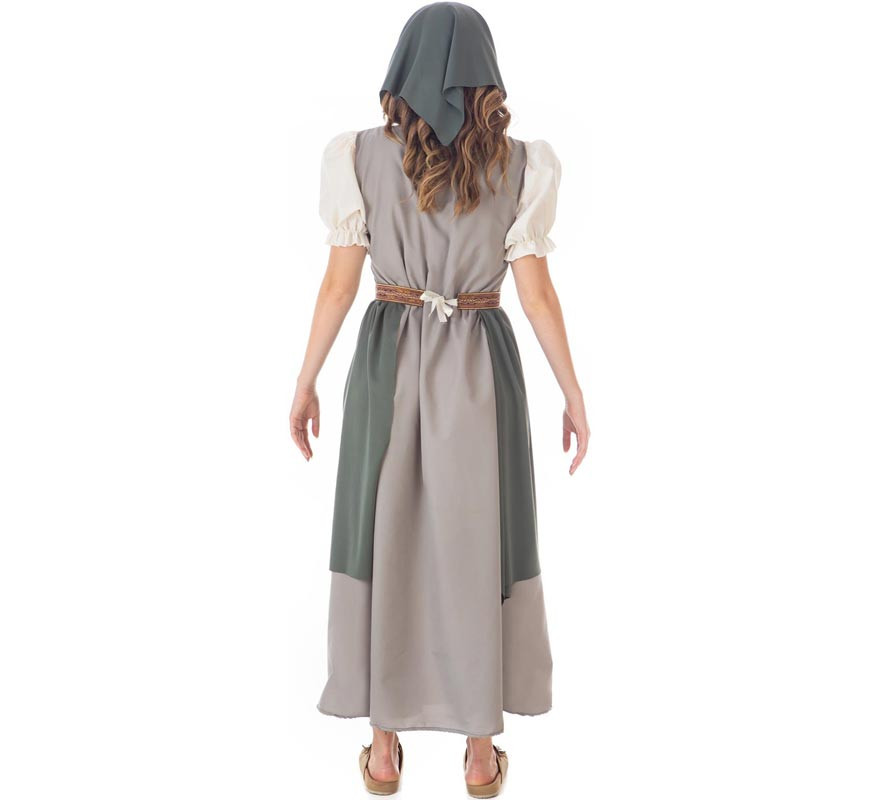 Fato de fruteira medieval cinza com lenço para mulher-B