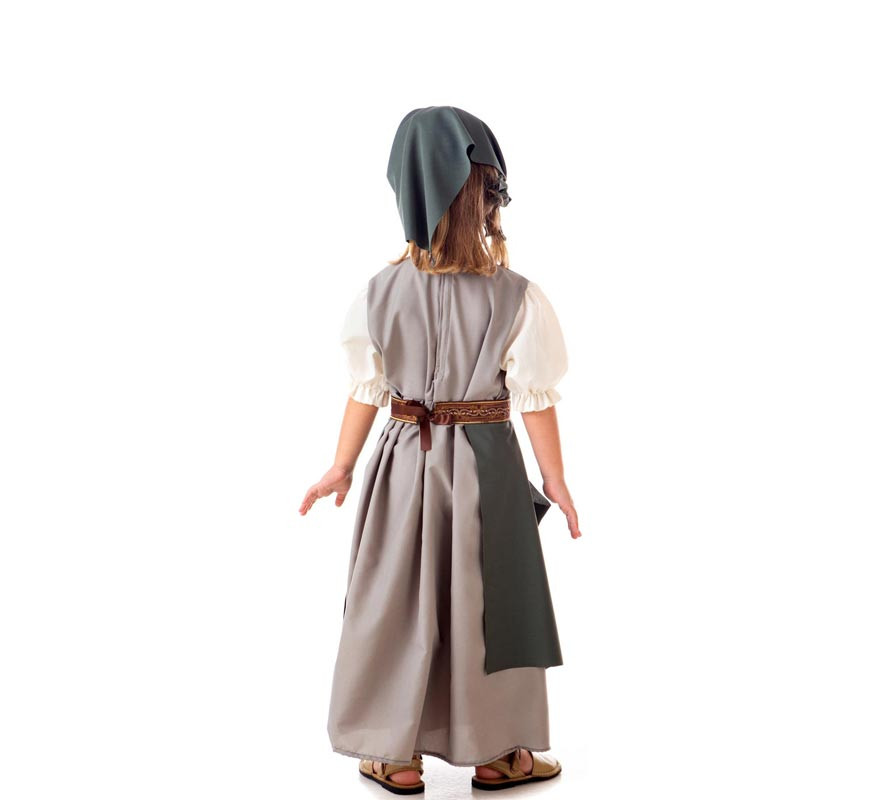 Fato de fruteira medieval cinza com lenço para menina-B