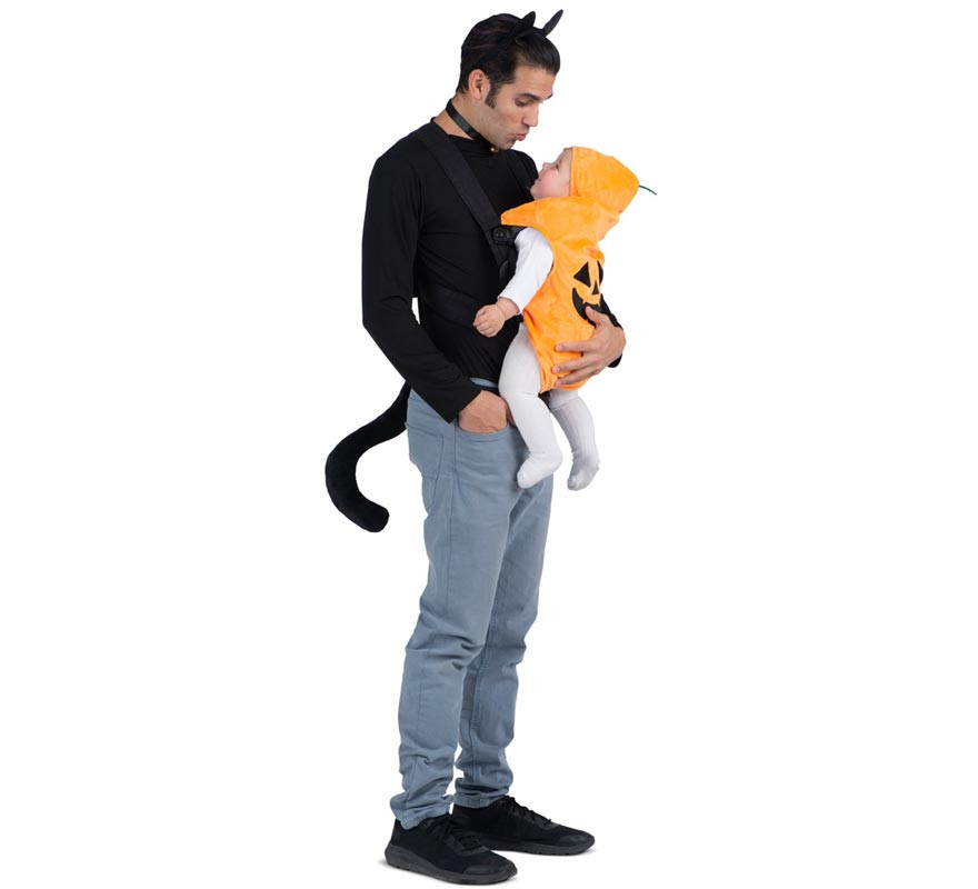 Cat and Pumpkin costume with backpack cover for adults and babies-B