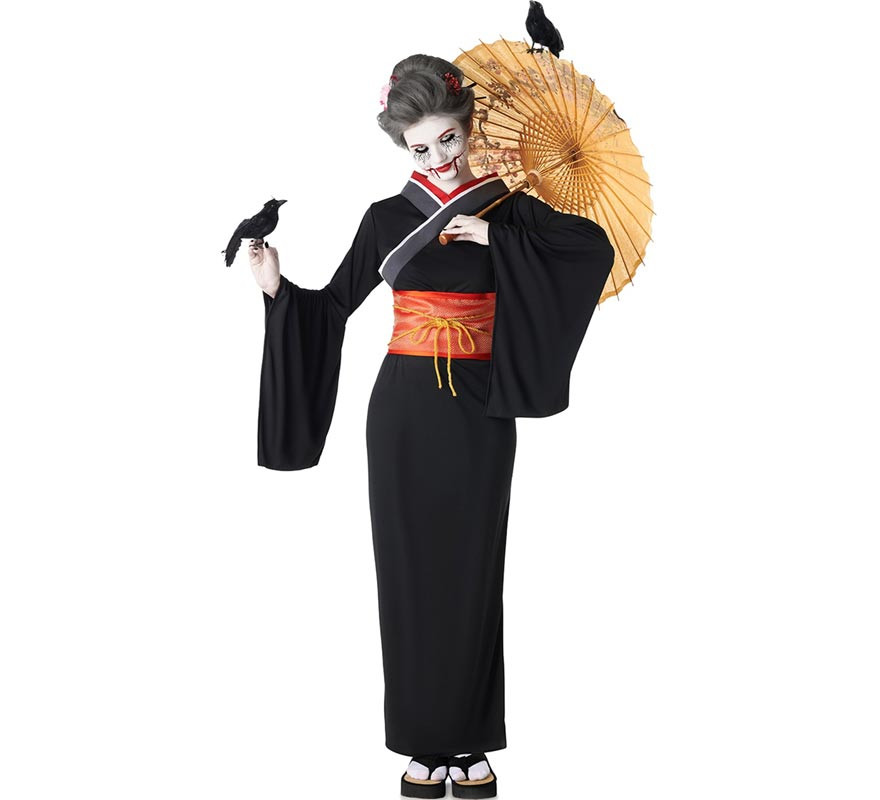 Schwarz-rotes Geisha-Kostüm für Damen-B