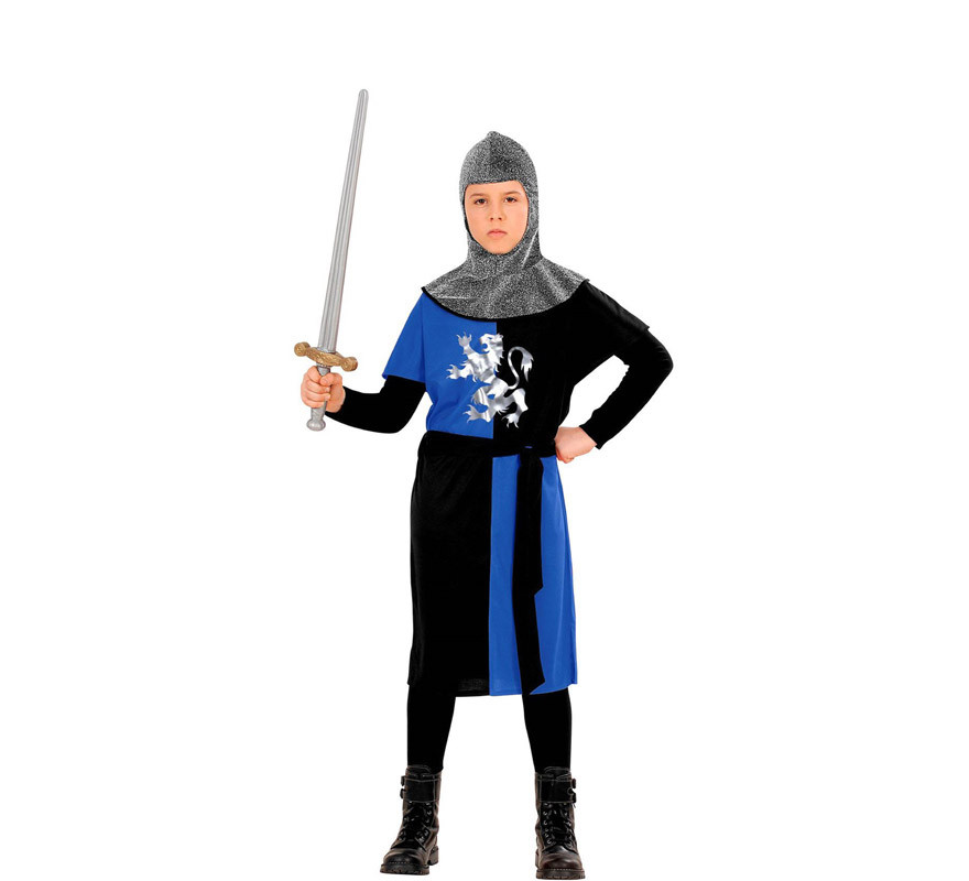 Blaues mittelalterliches Kriegerkostüm für Jungen-B